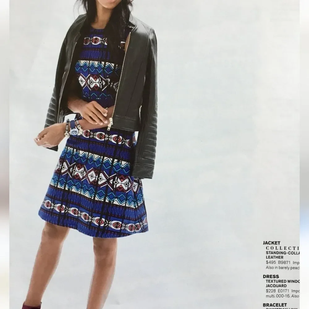 J. Crew Blue Patterned Dress Textured Windowpane Jacquard